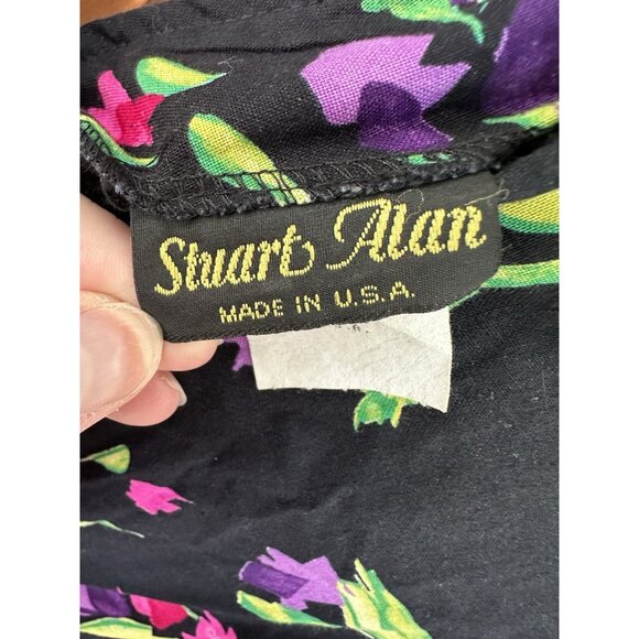 Vintage Stuart Alan 1980s 90’s BOLD FLORAL Bouquet Team Dress 1940’s Flare Midi - Picture 5 of 11